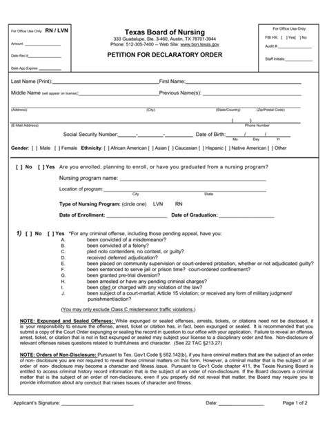 Texas Board Of Nursing Petition For Declaratory Order Rn Lvn
