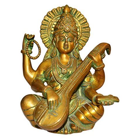 Goddess Saraswati Playing Veena Brass Sculpture From India Goddess Statue