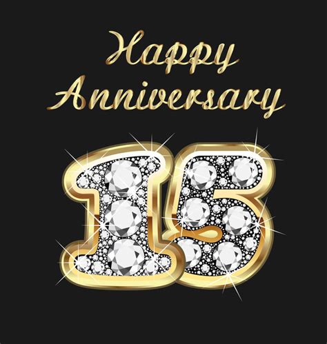 Happy 15 Anniversary Gold With Diamonds Background Vector Free Download