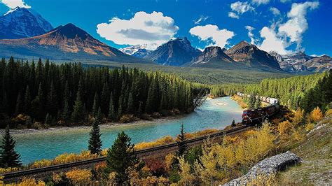 Banff Canada Autumn Nature Mountain Park Trains 2560x1440 Autumn