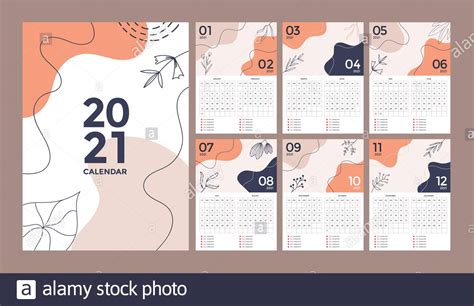 Conjunto De Diseño De Calendario Creativo Abstracto De 2021 Años