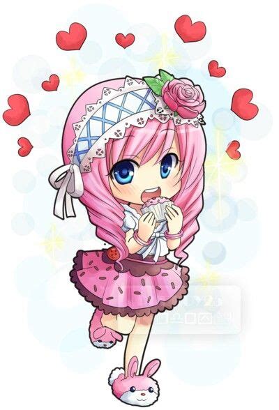 Super Cute Pink Chibi Eating A Cupcake Cute Anime