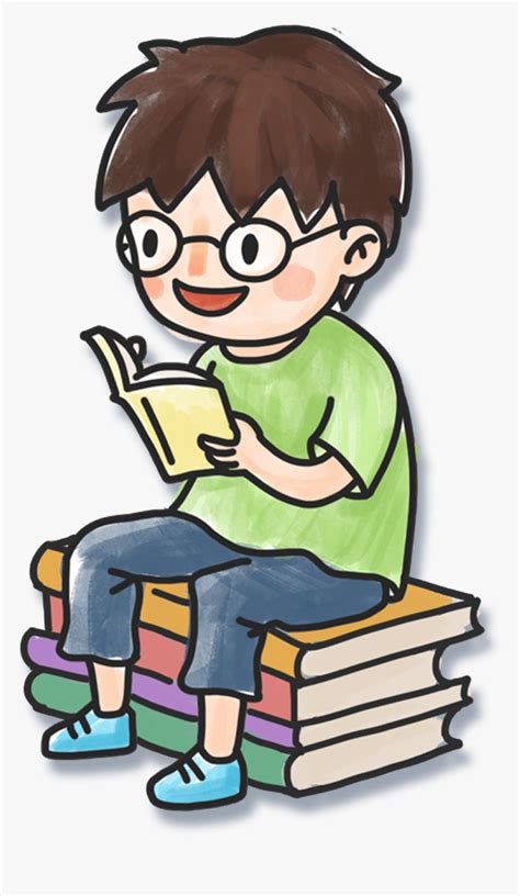 Hand Drawn Cartoon Boy Reading Book Decoration Png Boy Reading A Book