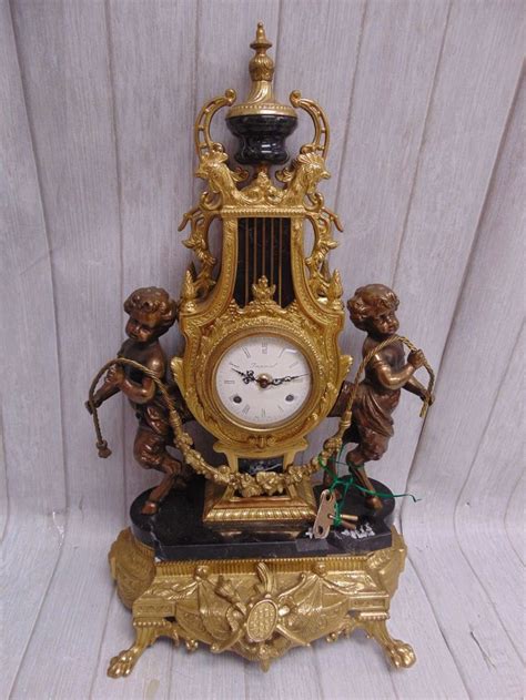 Large Antique Italian Imperial Ormolu Black Marble And Brass Mantel Clock