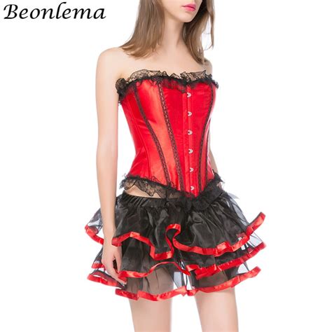 beonlema sexy corset dress steampunk bustiers with sweet tulle skirt red plus size corsage