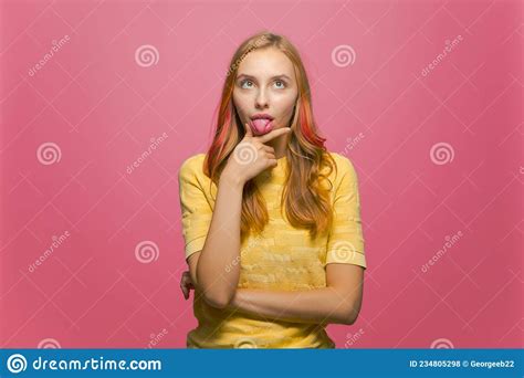 Hilarious Funny Girl Showing Tongue Grimacing Fooling Around Making Stupid Facial Expressions