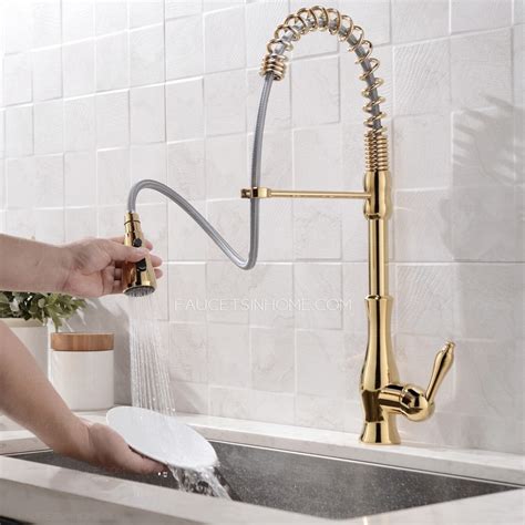 How to pick a new kitchen faucet. Polished Gold Single Handle Spring Kitchen Sink Faucet ...