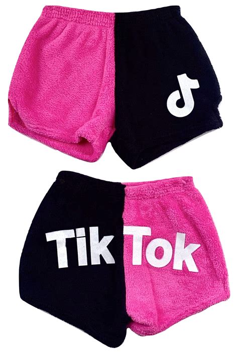 Two Color Black And Neon Fuchsia Tik Tok Pajama Shorts Front And Back