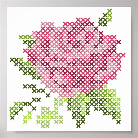 Cross Stitch Rose Poster Zazzle
