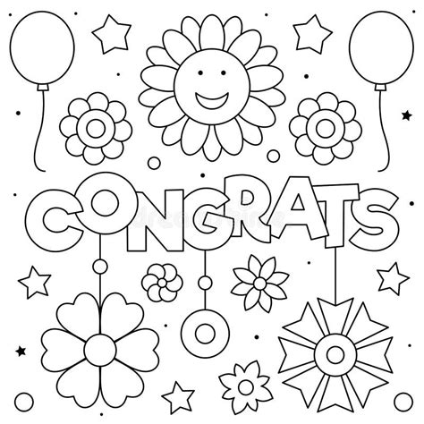Congrats Coloring Page Black And White Vector Illustration Stock