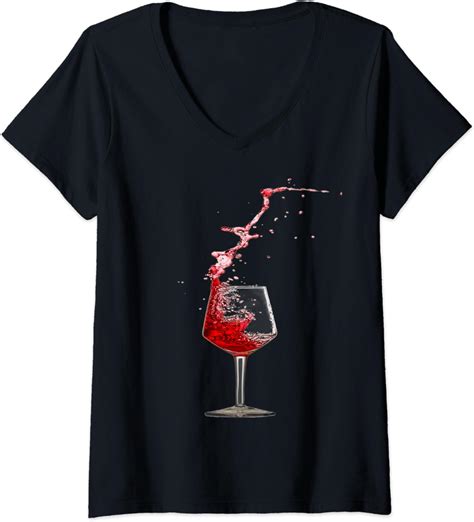 Womens Red Wine Poured In A Glass T Shirt V Neck T Shirt Uk Fashion