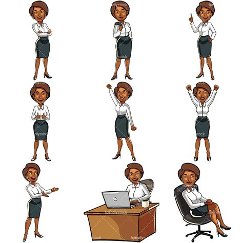 Black Businesswoman Cartoon Collection Vector Clipart Friendlystock