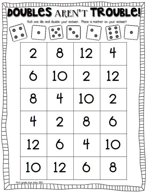 Doubles Math Facts Freebie First Grade Blue Skies Math Facts First