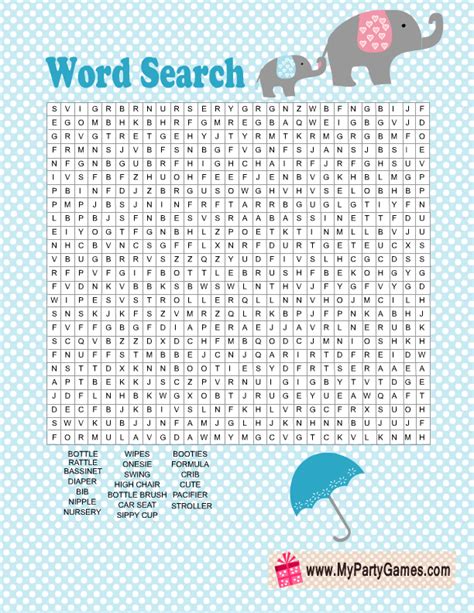 Baby Shower Word Search Printable
