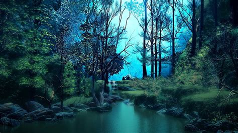 1366x768px Free Download Hd Wallpaper Forest Pond Fantasy Water