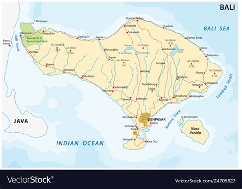 Road Map Of The Indonesian Island Of Bali Vector Image