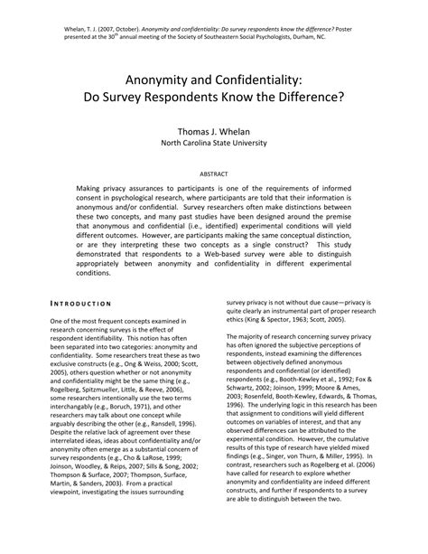 Pdf Anonymity And Confidentiality Do Survey Respondents Know The