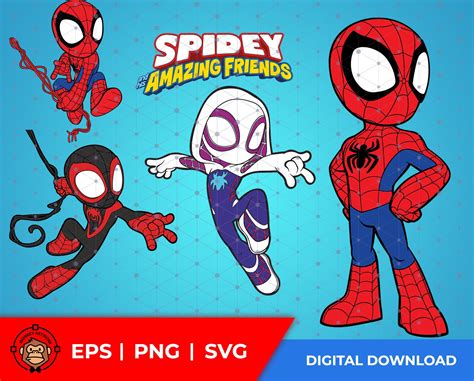Set Of 5 Design Cute Spidey And His Amazing Friends Svg Eps Etsy