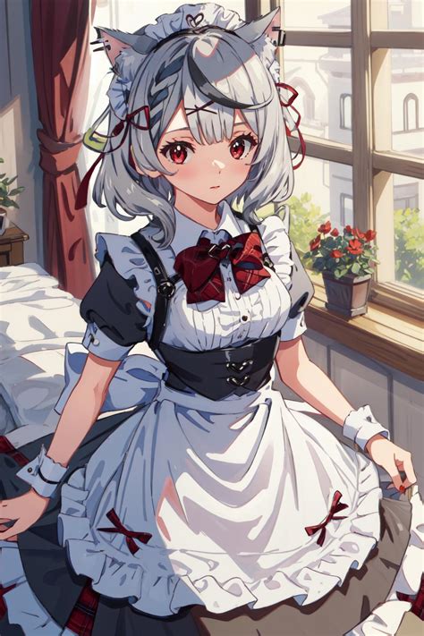Masterpiece Best Quality Intricate Details 1girl Sakamata Cat Ears Red Eyes Silver Hair