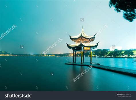 Jixian Pavilion Hangzhou During Sunset Chinese Stock Photo 1072021157