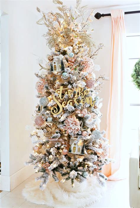 Flocked Christmas Tree With Pink And Gold Accents Classy Clutter