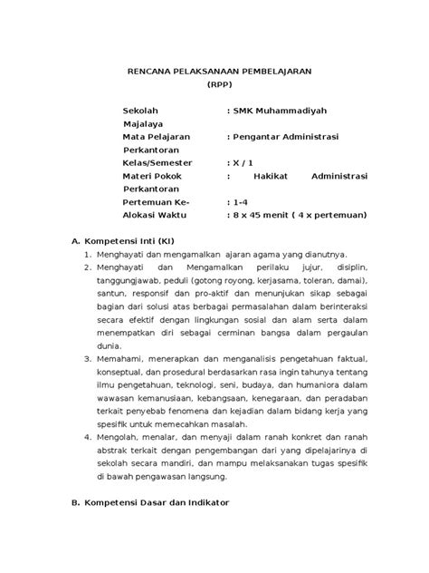 5 latar belakang dalam peraturan kepala bkn nomor 18. Contoh Rpp Kurikulum 2013 Smk Administrasi Perkantoran ...
