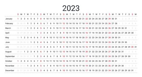 Calendario Lineal Para El Año 2023 Ilustración Vectorial Planificador