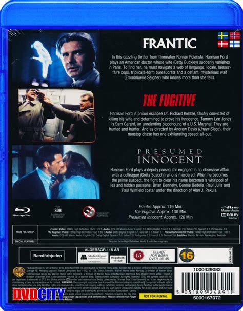 Frantic The Fugitive Presumed Innocent Harrison Ford Blu Ray Boks