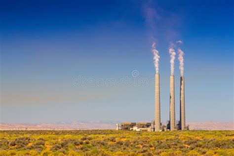 Air Pollution From Coal Powered Plant Smoke Stacks Stock Photo Image