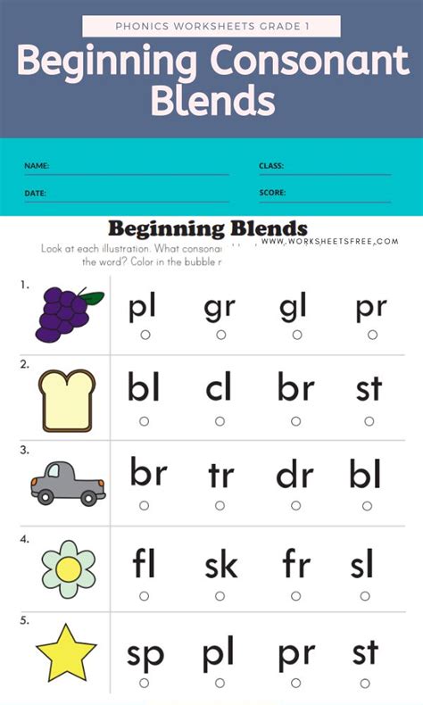 Beginning Consonant Blends Phonics Worksheets Grade 1 1st Grade