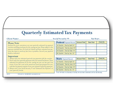 Large Qtrly Estimated Tax Env 50pack Item 63 510