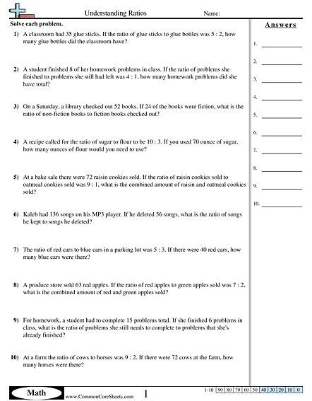 Ratio Worksheets 6th Grade | Proportions worksheet, Word problem