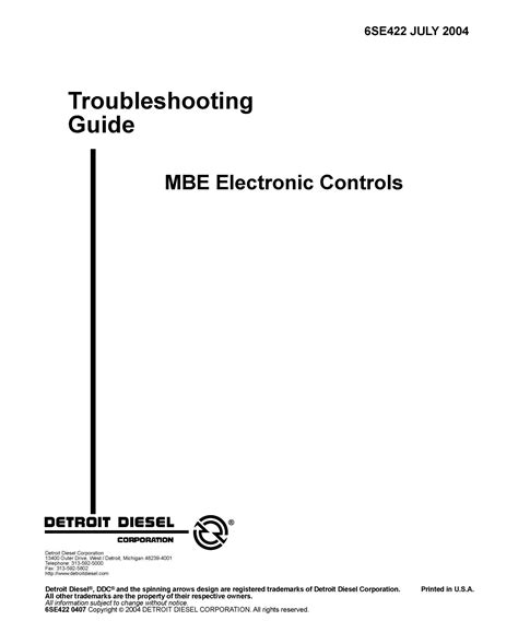 Detroit Diesel MBE Electronic Controls Troubleshooting Guide