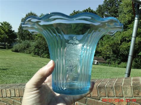 Anchor Hocking Depression Glass Radiant Blue Mayfair Open Rose Sweet Pea Vase Antique Price