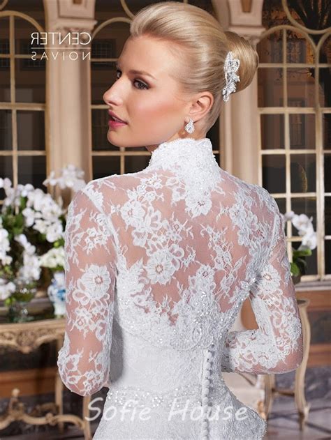 A Line Sweetheart Peplum Lace Wedding Dress With Long Sleeve Bolero Jacket