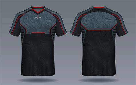 Soccer Jersey Templatered And Black Layout Sport Tshirt Design Stock