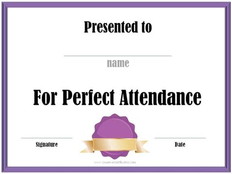 Perfect Attendance Award Free Printable