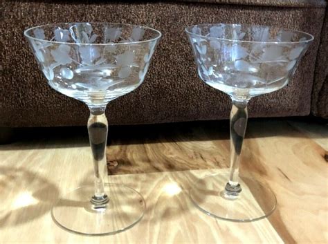 stemware vintage etched crystal sherbet champagne glass circa 1940 set of 2 stemware