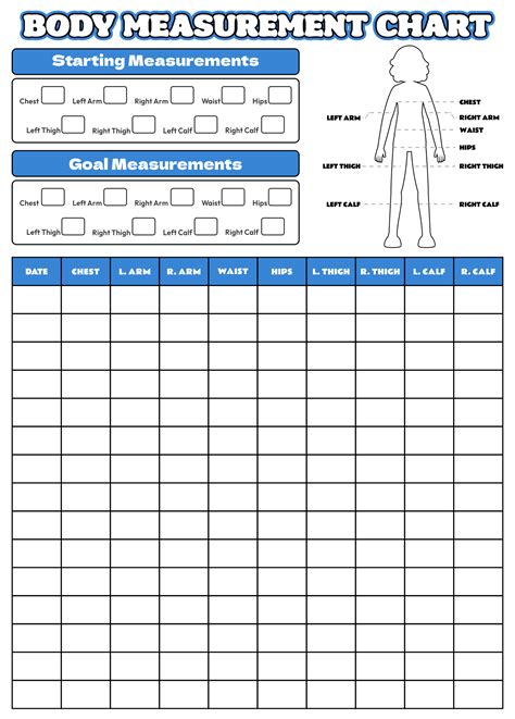 Printable Body Measurements Chart For Weight Loss Pdf Calendar Printable