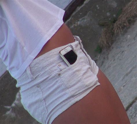 18703 Small Tight White Jeans Style Shorts Pocket Phone 1870301