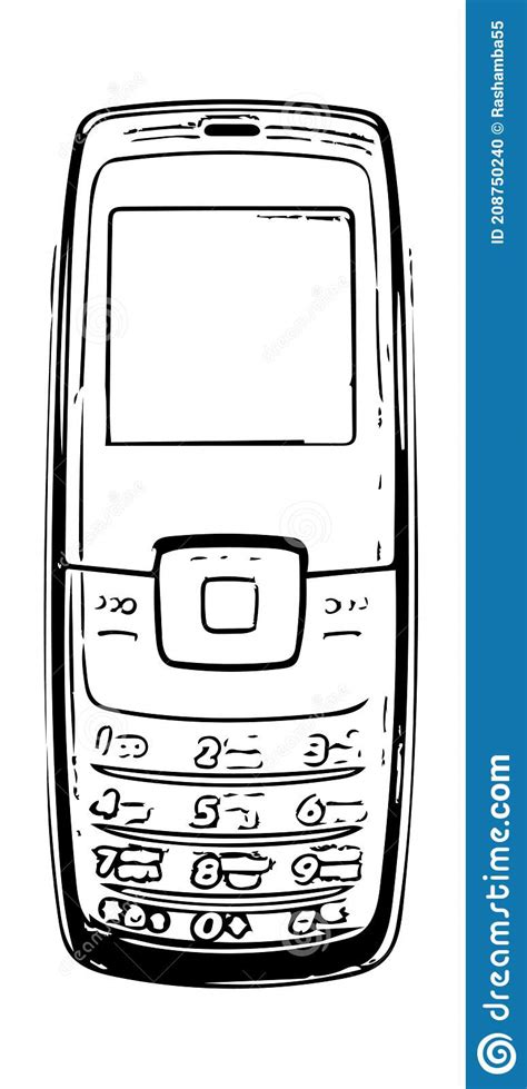 Old Mobile Phone Graphic Line Art Sketch Monochrome Illustration Of