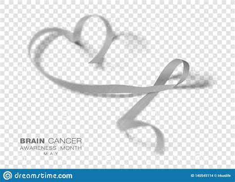 Brain Cancer Awareness Month Grey Color Ribbon Isolated On Transparent