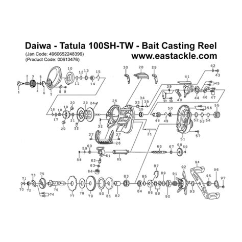 Daiwa Tatula TW Bait Casting Fishing Reels Schematics And