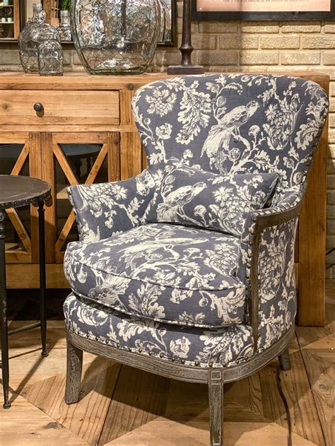 Grey Bird Toile Upholstered Arm Chair in 2020 | Upholstered arm chair