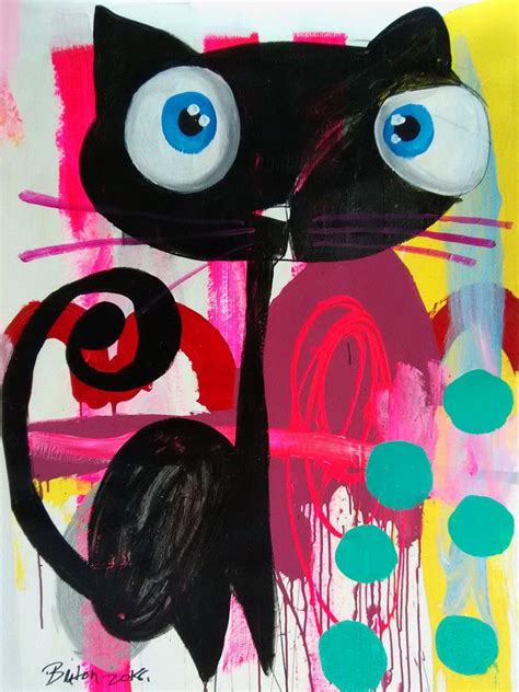 Abstract Cat Painting Modern Contemporary Art Big Size 30 X 40 Inches