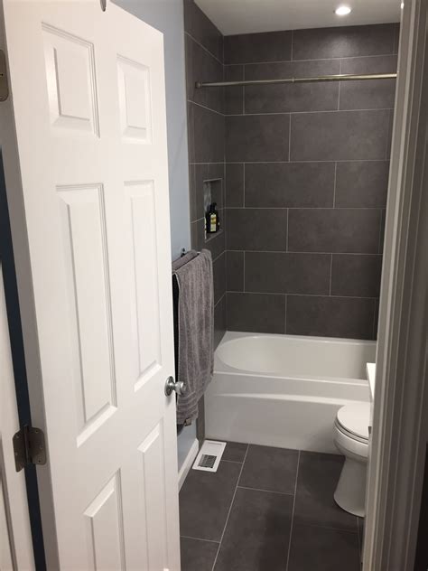 Lowes Mitte Gray Tile Guest Bath Bathroom Shower Walls Lowes