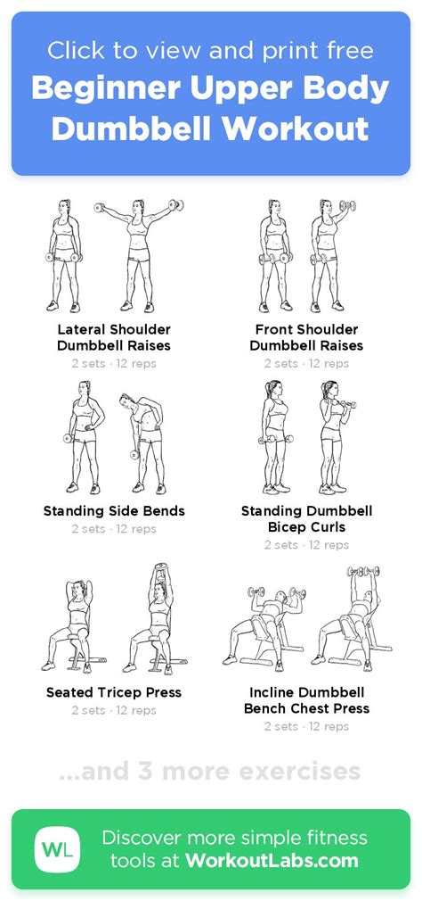 Beginner Upper Body Dumbbell Workout Click To View And Print This Illustrated Upper Body
