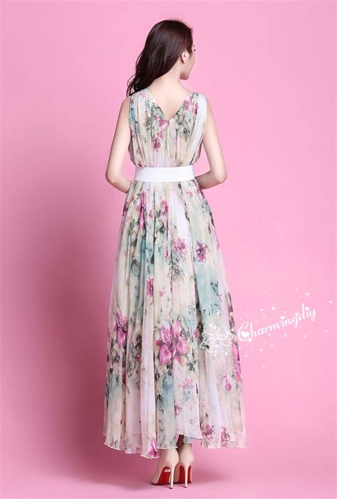 110 Colors Chiffon Green Pink Flower Long Party Dress Evening Etsy