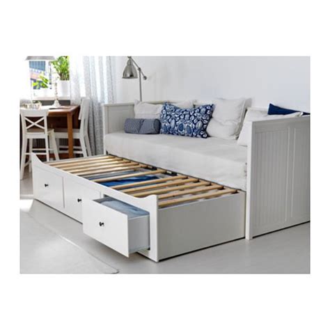 Ikea Twin Hemnes Daytrundle Bed With 3 Drawers2 Mattresses White For