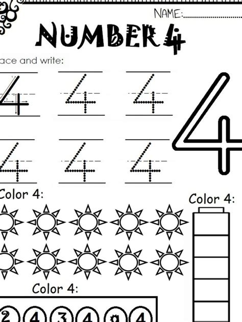 Number 4 Printable Worksheet